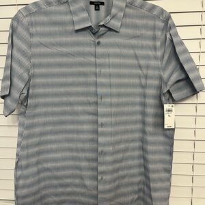 Alfani Men's Navy and White Striped Button Down Shirt